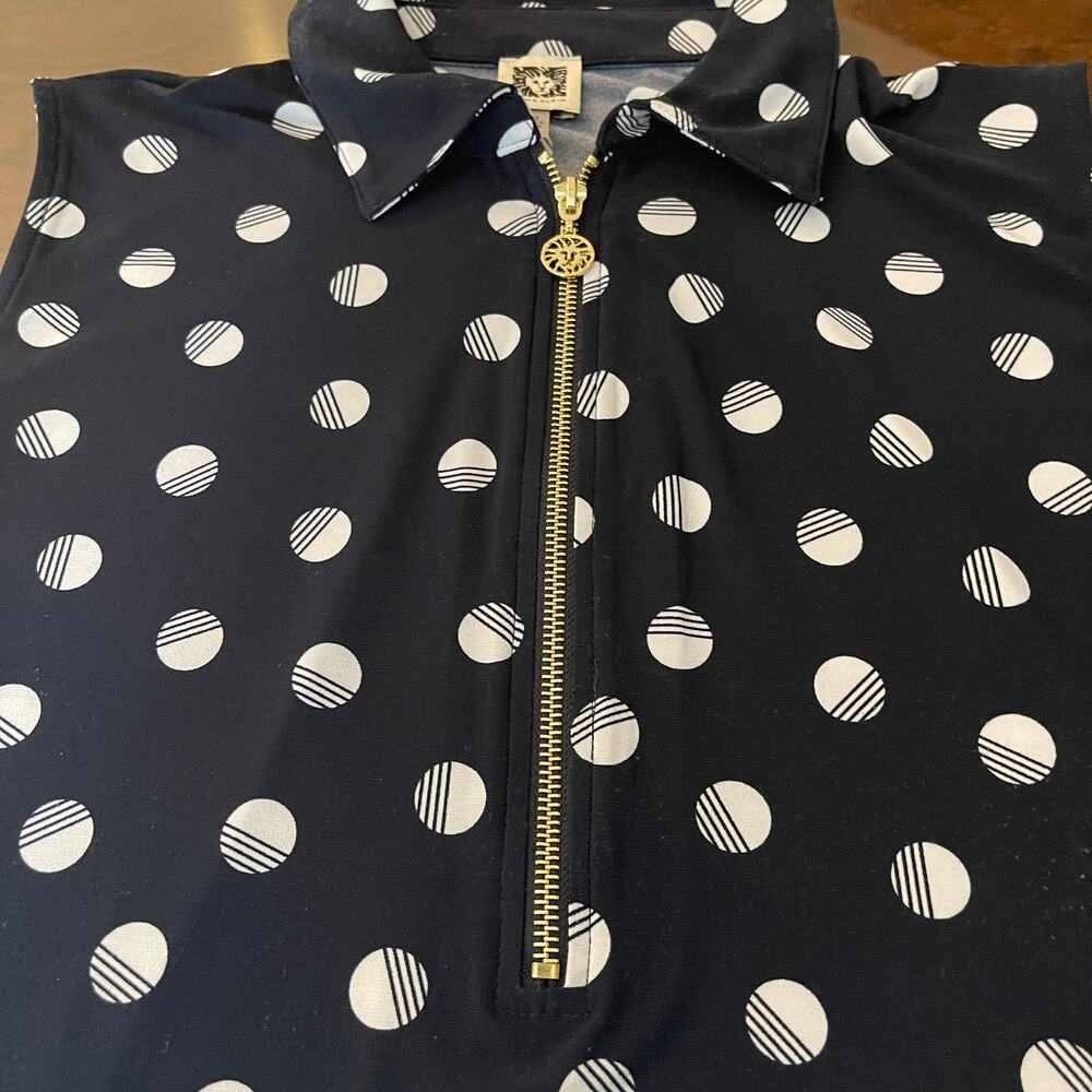 Anne Klein Dark Navy Geometric Print Sleeveless Collared Blouse - Size 1X - Picture 5 of 8